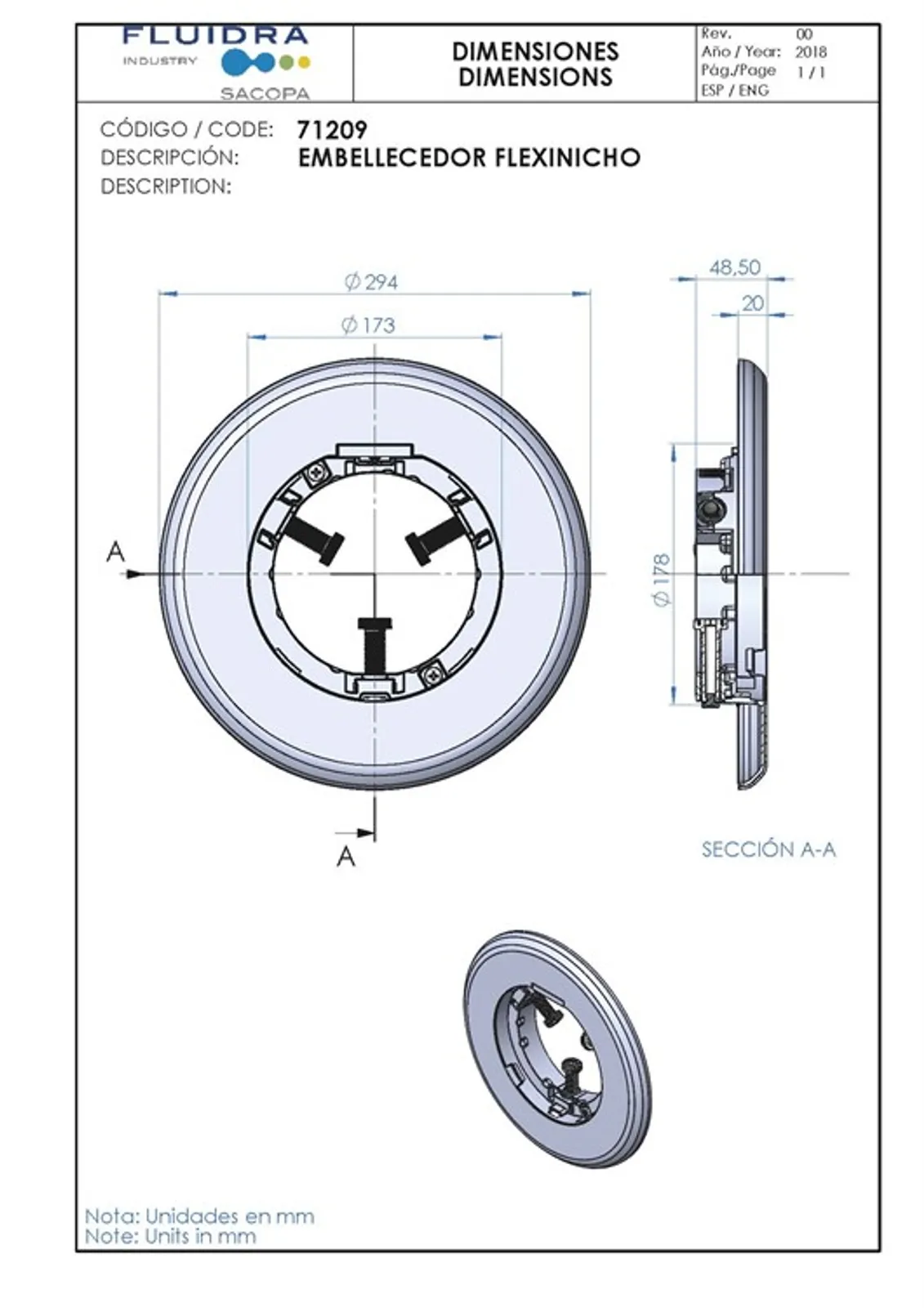 Front i antracit för poollampa Niche Ø230 – AstralPool LumiPlus - bild 2